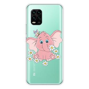 For Xiaomi Mi 10 Lite 5G Shockproof Painted Transparent TPU Protective Case(Little Pink Elephant)