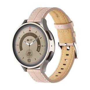 For Coros Pace 2/Coros Apex 42mm Universal Grooved Genuine Leather Watch Band(Light Pink)