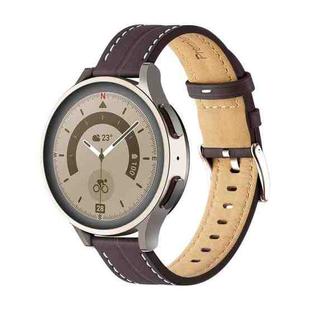 For Realme Watch 3/Amazfit GTR4/4 Pro Universal Grooved Genuine Leather Watch Band(Coffee)