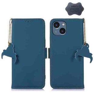 For iPhone 13 Genuine Leather Magnetic RFID Leather Phone Case(Blue)
