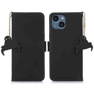 For iPhone 14 Plus Genuine Leather Magnetic RFID Leather Phone Case(Black)