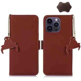 For iPhone 14 Pro Max Genuine Leather Magnetic RFID Leather Phone Case(Coffee)