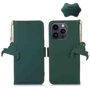 For iPhone 14 Pro Max Genuine Leather Magnetic RFID Leather Phone Case(Green)