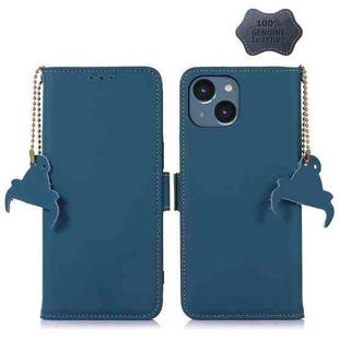 For iPhone 14 Genuine Leather Magnetic RFID Leather Phone Case(Blue)