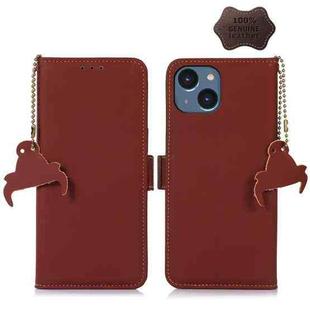 For iPhone 14 Genuine Leather Magnetic RFID Leather Phone Case(Coffee)