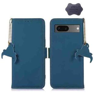 For Google Pixel 7 Genuine Leather Magnetic RFID Leather Phone Case(Blue)