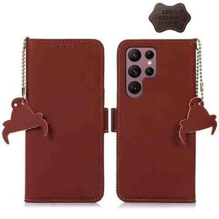 For Samsung Galaxy S22 Ultra 5G Genuine Leather Magnetic RFID Leather Phone Case(Coffee)