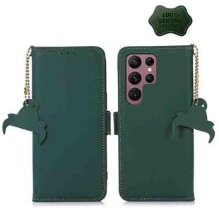 For Samsung Galaxy S22 Ultra 5G Genuine Leather Magnetic RFID Leather Phone Case(Green)