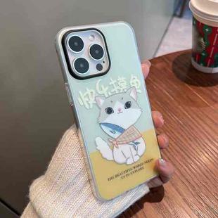 For iPhone 14 IMD Pattern TPU Phone Case(Green Lazy Cat)