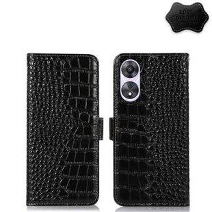 For OPPO A58 Crocodile Top Layer Cowhide Leather Phone Case(Black)