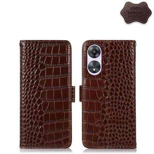 For OPPO A58 Crocodile Top Layer Cowhide Leather Phone Case(Brown)