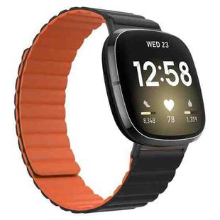 For Fitbit Versa 3 / Sense Universal Magnetic Silicone Watch Band(Black Orange)