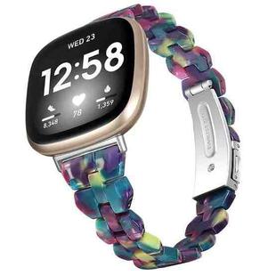 For Fitbit Versa 3 / Sense Universal Rhombus Resin Watch Band(Purple Green Flower)