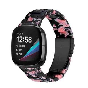 For Fitbit Versa 3 / Sense Universal Resin Watch Band(Black Pink Flower)