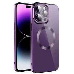 For iPhone 14 Pro Electroplating MagSafe TPU Phone Case with Lens Film(Deep Purple)