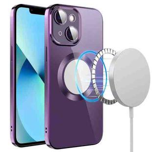 For iPhone 14 Plus Electroplating MagSafe TPU Phone Case with Lens Film(Deep Purple)