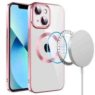 For iPhone 13 Electroplating MagSafe TPU Phone Case with Lens Film(Pink)