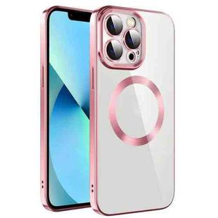 For iPhone 12 Pro Electroplating MagSafe TPU Phone Case with Lens Film(Pink)