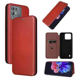 For Blackview A55 Pro Carbon Fiber Texture Horizontal Flip PU Phone Case(Brown)