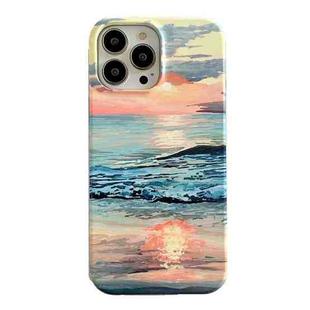 For iPhone 13 2 in 1 Detachable Oil Painting Sea Pattern Phone Case(Yellow Pink)