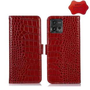 For Motorola Moto G72 Magnetic Crocodile Texture Genuine Leather RFID Phone Case(Red)