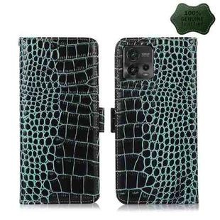 For Motorola Moto G72 Magnetic Crocodile Texture Genuine Leather RFID Phone Case(Green)