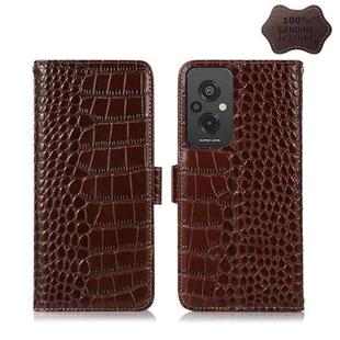 For Xiaomi Redmi 11 Prime 4G Magnetic Crocodile Texture Genuine Leather RFID Phone Case(Brown)