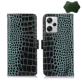 For Xiaomi Redmi Note 12 Pro+ China Magnetic Crocodile Texture Genuine Leather RFID Phone Case(Green)
