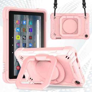 For Amazon Kindle Fire 7 2022 Silicone + PC Bracelet Holder Tablet Case(Rose Gold)