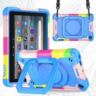 For Amazon Kindle Fire 7 2022 Silicone + PC Bracelet Holder Tablet Case(Camouflage + Blue)