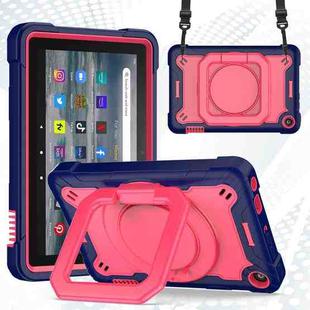 For Amazon Kindle Fire 7 2022 Silicone + PC Bracelet Holder Tablet Case(Navy Blue + Rose Red)