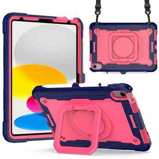 For iPad 10th Gen 10.9 2022 Silicone + PC Bracelet Holder Tablet Case(Navy Blue + Rose Red)