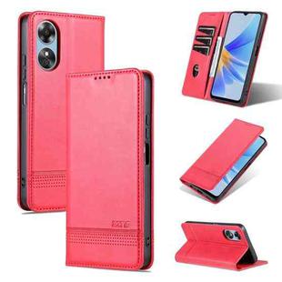 For OPPO A17 AZNS Magnetic Calf Texture Flip Leather Phone Case(Red)