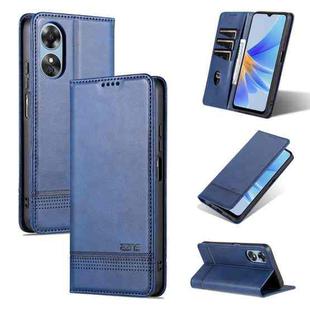 For OPPO A17 AZNS Magnetic Calf Texture Flip Leather Phone Case(Dark Blue)