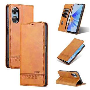 For OPPO A17 AZNS Magnetic Calf Texture Flip Leather Phone Case(Light Brown)