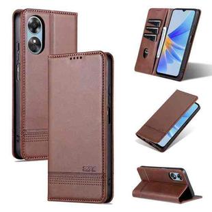For OPPO A17 AZNS Magnetic Calf Texture Flip Leather Phone Case(Dark Brown)