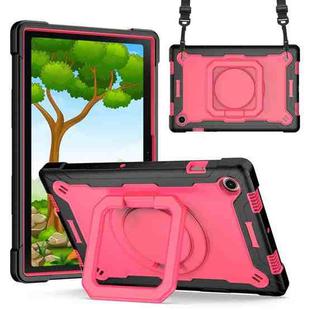 For Samsung Galaxy Tab A8 10.5 2021 Silicone + PC Bracelet Holder Tablet Case(Black + Rose Red)
