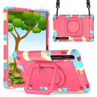 For Samsung Galaxy Tab S7 / S8 Silicone + PC Bracelet Holder Tablet Case(Camouflage + Rose Red)