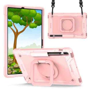 For Samsung Galaxy Tab S7+ / S8+ / S7 FE Silicone + PC Bracelet Holder Tablet Case(Rose Gold)
