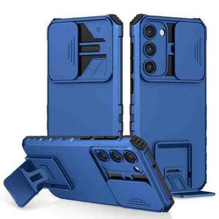 For Samsung Galaxy S23 5G Stereoscopic Holder Sliding Camshield Phone Case(Blue)