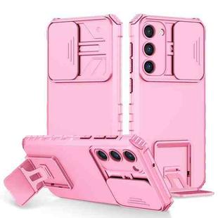 For Samsung Galaxy S23 5G Stereoscopic Holder Sliding Camshield Phone Case(Pink)