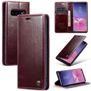 For Samsung Galaxy S10+ CaseMe 003 Crazy Horse Texture Leather Phone Case(Wine Red)