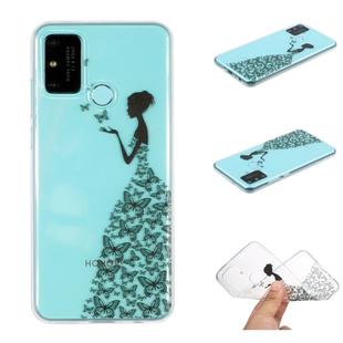 For Huawei Honor 9A Coloured Drawing Pattern Transparent TPU Case(Butterflies and Girl)