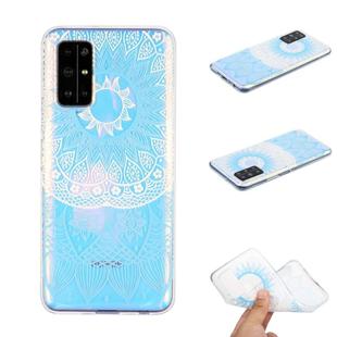 For Huawei Honor 30S Coloured Drawing Pattern Transparent TPU Case(Blue Flower)
