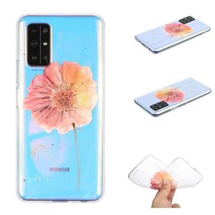 For Huawei Honor 30S Coloured Drawing Pattern Transparent TPU Case(Orange Flower)