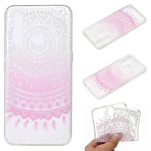 For Huawei Y7p Coloured Drawing Pattern Transparent TPU Case(Pink Flower)