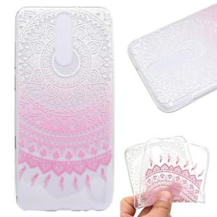 For OnePlus 8 Coloured Drawing Pattern Transparent TPU Case(Pink Flower)
