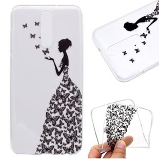 For OnePlus 8 Coloured Drawing Pattern Transparent TPU Case(Butterflies and Girl)