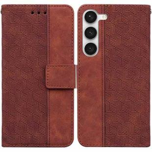 For Samsung Galaxy S23 5G Geometric Embossed Flip Leather Phone Case(Brown)