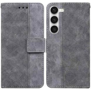 For Samsung Galaxy S23 5G Geometric Embossed Flip Leather Phone Case(Grey)